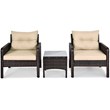 Pemberly Row 3PCS Outdoor Rattan Conversation Set Patio Garden Sofa Brown