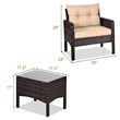 Pemberly Row 3PCS Outdoor Rattan Conversation Set Patio Garden Sofa Brown