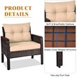 Pemberly Row 3PCS Outdoor Rattan Conversation Set Patio Garden Sofa Brown