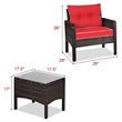 Pemberly Row 3PCS Outdoor Rattan Conversation Set Patio Garden Sofa Red