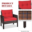 Pemberly Row 3PCS Outdoor Rattan Conversation Set Patio Garden Sofa Red