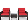 Pemberly Row 3PCS Outdoor Rattan Conversation Set Patio Garden Sofa Red