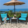 Pemberly Row 3PCS Outdoor Rattan Conversation Set Patio Garden Sofa Turquoise