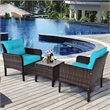 Pemberly Row 3PCS Outdoor Rattan Conversation Set Patio Garden Sofa Turquoise