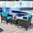 Pemberly Row 3PCS Outdoor Rattan Conversation Set Patio Garden Sofa Turquoise