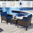 Pemberly Row 3PCS Outdoor Rattan Conversation Set Patio Garden Sofa Navy