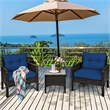 Pemberly Row 3PCS Outdoor Rattan Conversation Set Patio Garden Sofa Navy