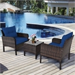 Pemberly Row 3PCS Outdoor Rattan Conversation Set Patio Garden Sofa Navy