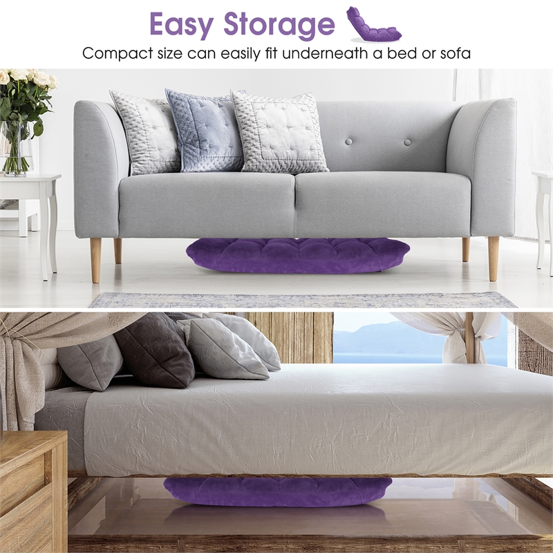 Pemberly Row 14 Position Floor Chair Folding Lazy Gaming Sofa Cushioned Purple