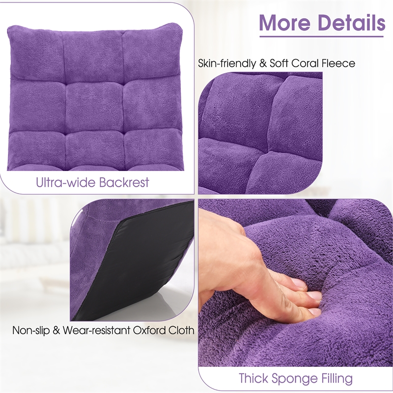 Pemberly Row 14 Position Floor Chair Folding Lazy Gaming Sofa Cushioned Purple