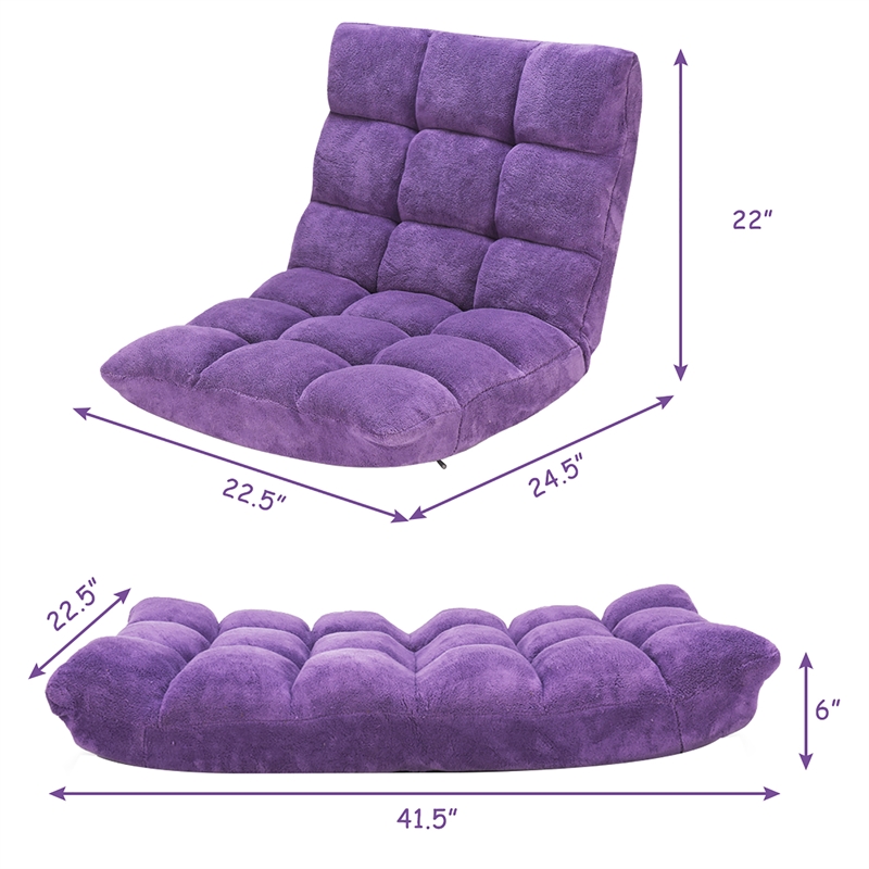 Pemberly Row 14 Position Floor Chair Folding Lazy Gaming Sofa Cushioned Purple