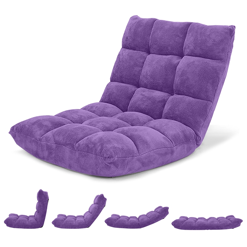 Pemberly Row 14 Position Floor Chair Folding Lazy Gaming Sofa Cushioned Purple