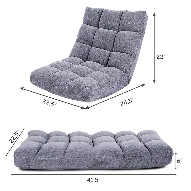 Pemberly Row 14 Position Floor Chair Folding Lazy Gaming Sofa Cushioned Gray