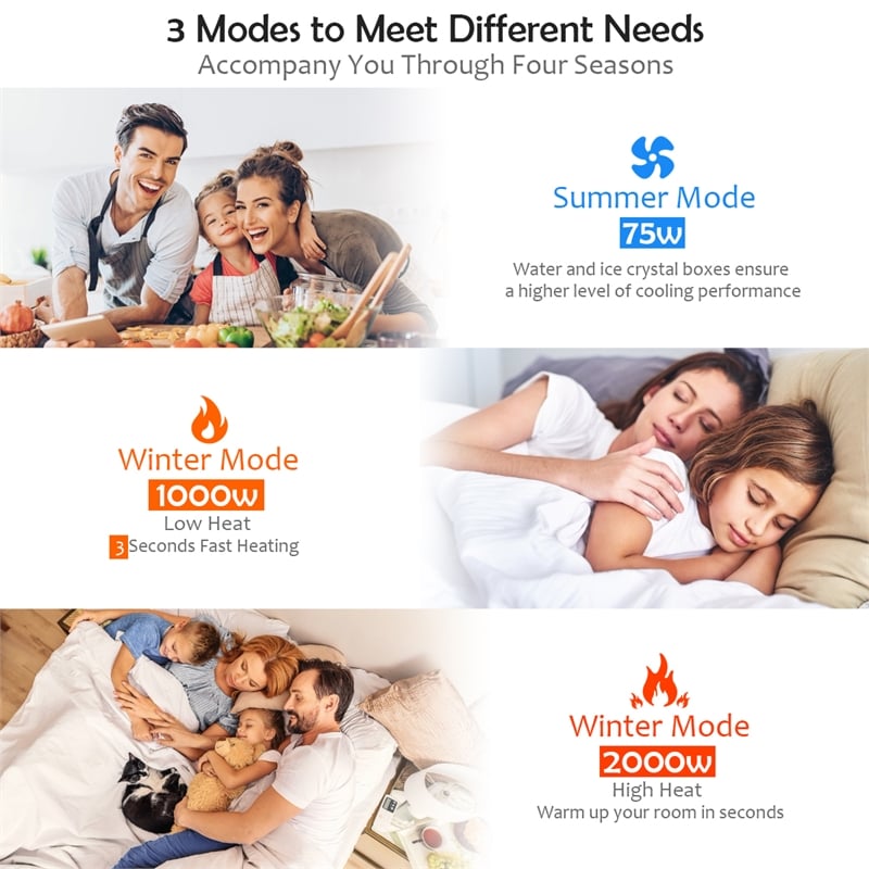 Pemberly Row Portable Air Cooler Fan & Heater Humidifier w/Washable Filter White