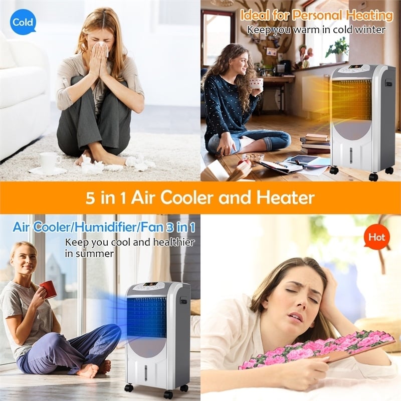 Pemberly Row Portable Air Cooler Fan & Heater Humidifier w/Washable Filter White