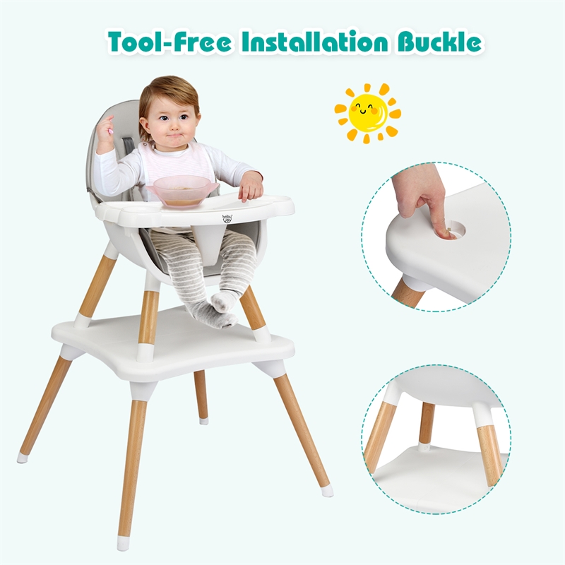 Pemberly Row Baby High Chair Infant Convertible Chair 5 Point Seat Belt Gray