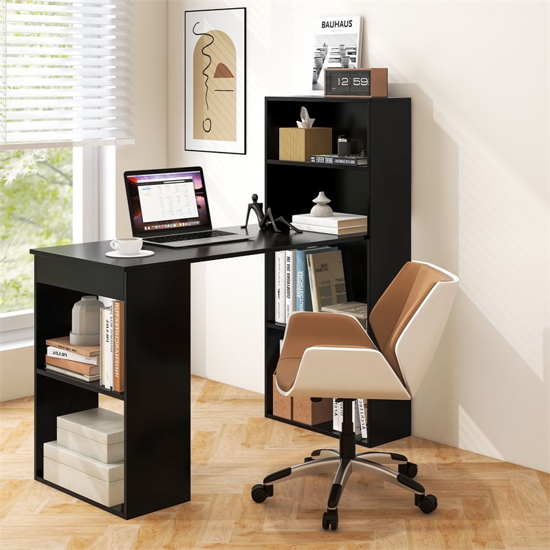 Pemberly Row Computer Desk Writing Workstation Office 6 Tier Storage Shelves