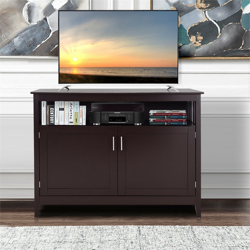 Pemberly Row Modern Kitchen Storage Cabinet Buffet Server Table Sideboard Brown