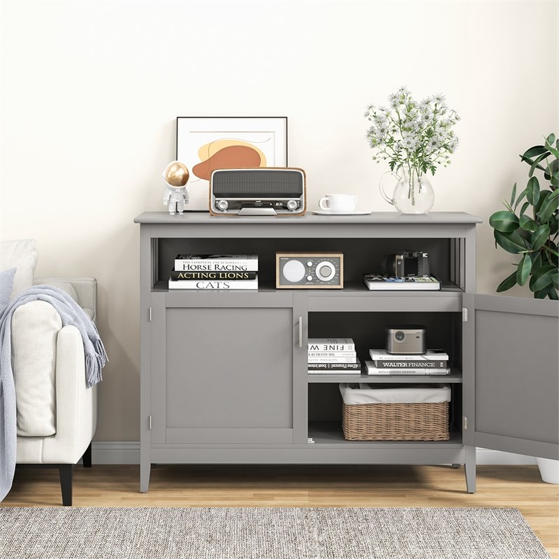 Pemberly Row Modern Kitchen Storage Cabinet Buffet Server Table Sideboard Gray