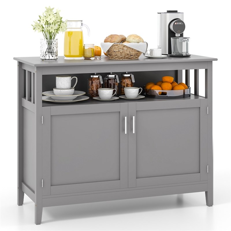 Pemberly Row Modern Kitchen Storage Cabinet Buffet Server Table Sideboard Gray
