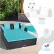 Pemberly Row Outdoor Patio Rattan Daybed Cushioned Sofa Furniture Turquoise