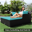 Pemberly Row Outdoor Patio Rattan Daybed Cushioned Sofa Furniture Turquoise