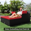Pemberly Row Outdoor Patio Rattan Daybed Cushioned Sofa Furniture Red