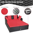 Pemberly Row Outdoor Patio Rattan Daybed Cushioned Sofa Furniture Red