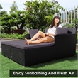 Pemberly Row Outdoor Patio Rattan Daybed Cushioned Sofa Furniture Gray