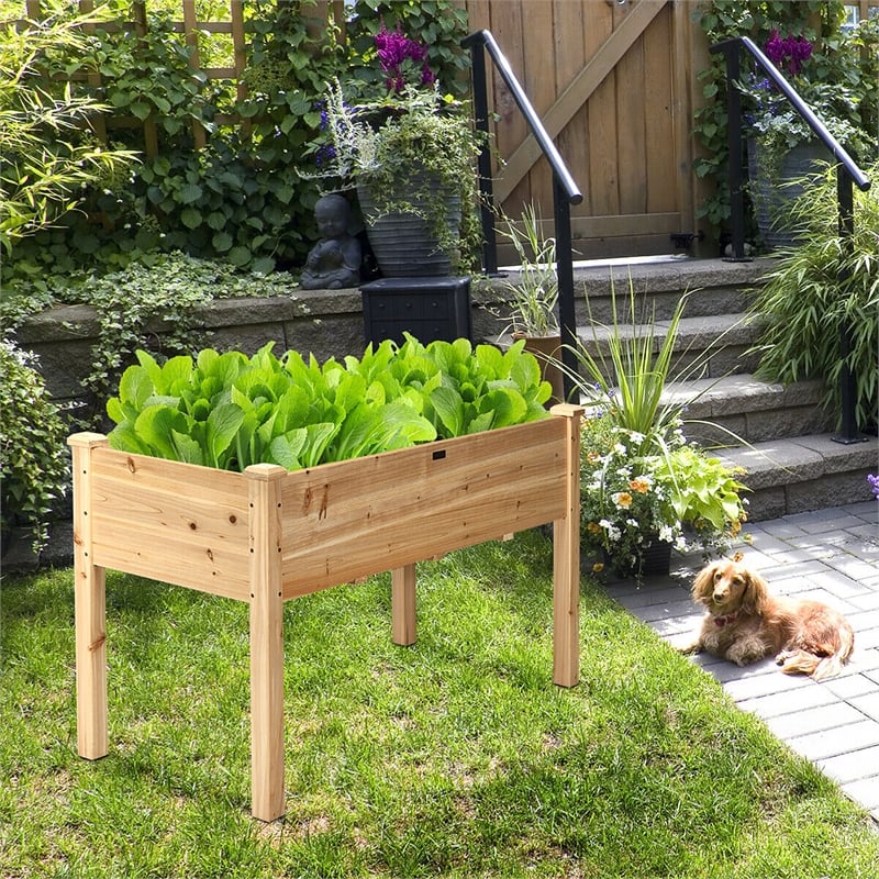 Pemberly Row Wooden Raised Vegetable Garden Bed Elevated Grow Planter Natural