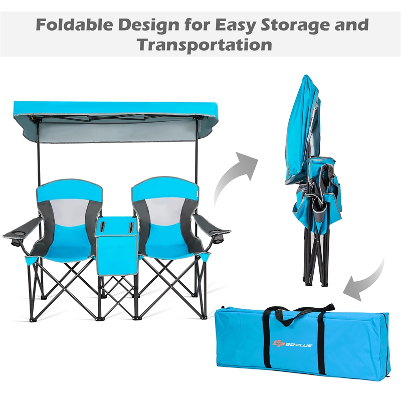 Pemberly Row Portable Folding Camping Canopy Chairs w/ Cup Holder Blue