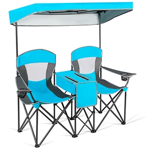 Pemberly Row Portable Folding Camping Canopy Chairs w/ Cup Holder Blue