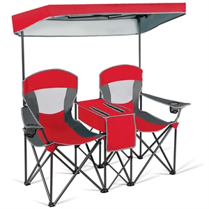 Pemberly Row Portable Folding Camping Canopy Chairs w/ Cup Holder Red