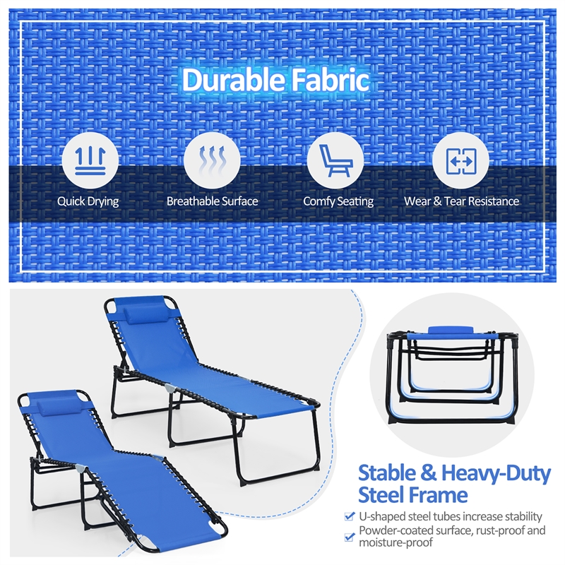 Pemberly Row Folding Lounge Chaise High Recline W/Adjustable Backrest Navy
