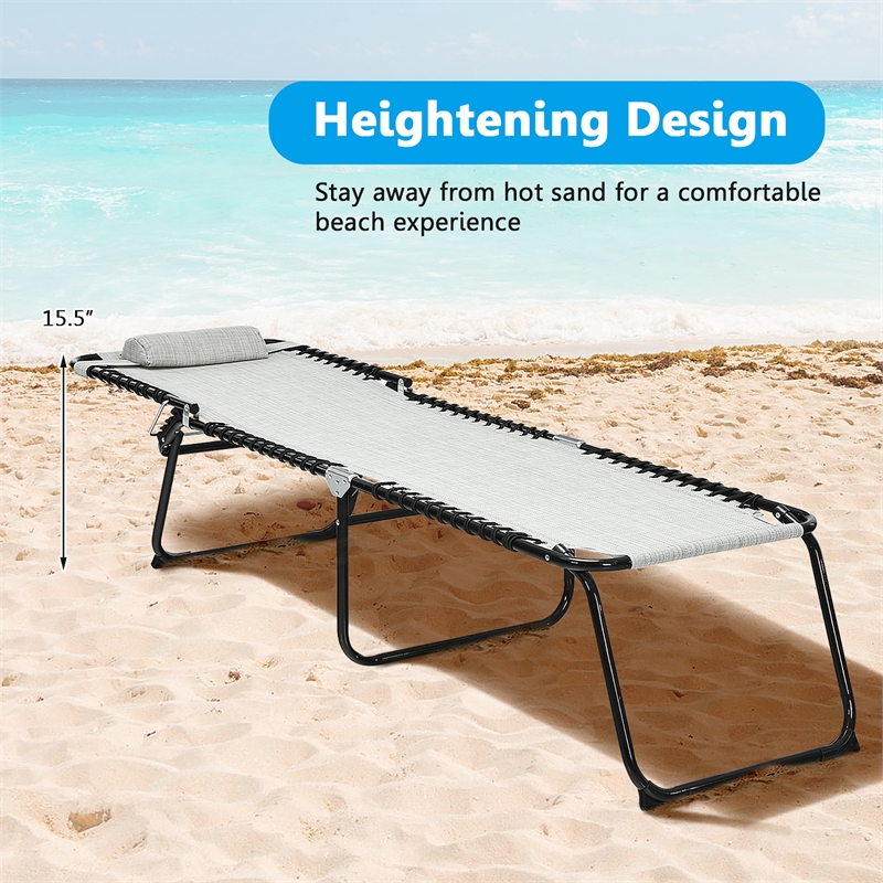 Pemberly Row Folding Lounge Chaise High Recline W/Adjustable Backrest Gray