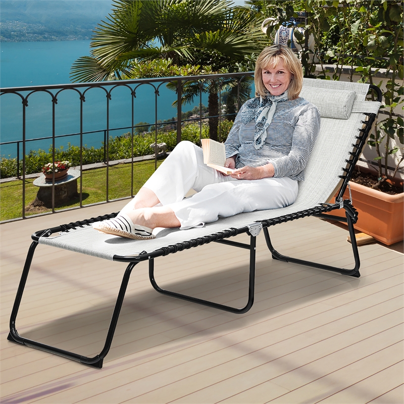 Pemberly Row Folding Lounge Chaise High Recline W/Adjustable Backrest Gray