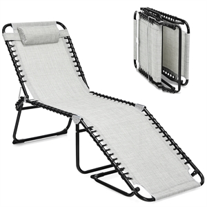 Pemberly Row Folding Lounge Chaise High Recline W/Adjustable Backrest Gray