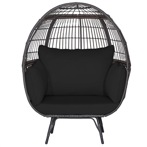 Pemberly Row Patio Oversized Wicker Egg Chair Lounge Basket 4 Cushion Black