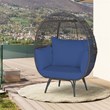 Pemberly Row Patio Oversized Wicker Egg Chair Lounge Basket 4 Cushion Navy