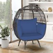 Pemberly Row Patio Oversized Wicker Egg Chair Lounge Basket 4 Cushion Navy
