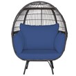 Pemberly Row Patio Oversized Wicker Egg Chair Lounge Basket 4 Cushion Navy