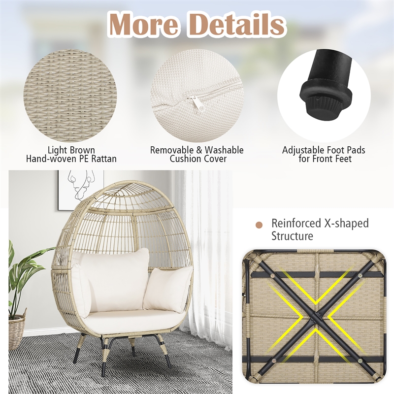 Pemberly Row Patio Oversized Rattan Egg Chair Lounge Basket for Indoor Outdoor