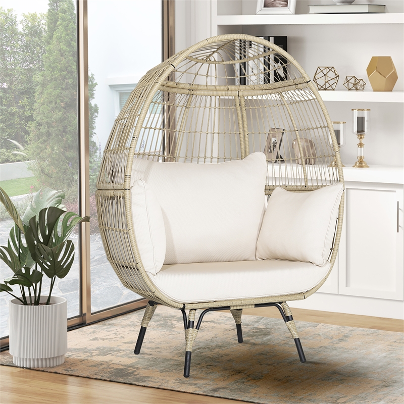 Pemberly Row Patio Oversized Rattan Egg Chair Lounge Basket for Indoor Outdoor