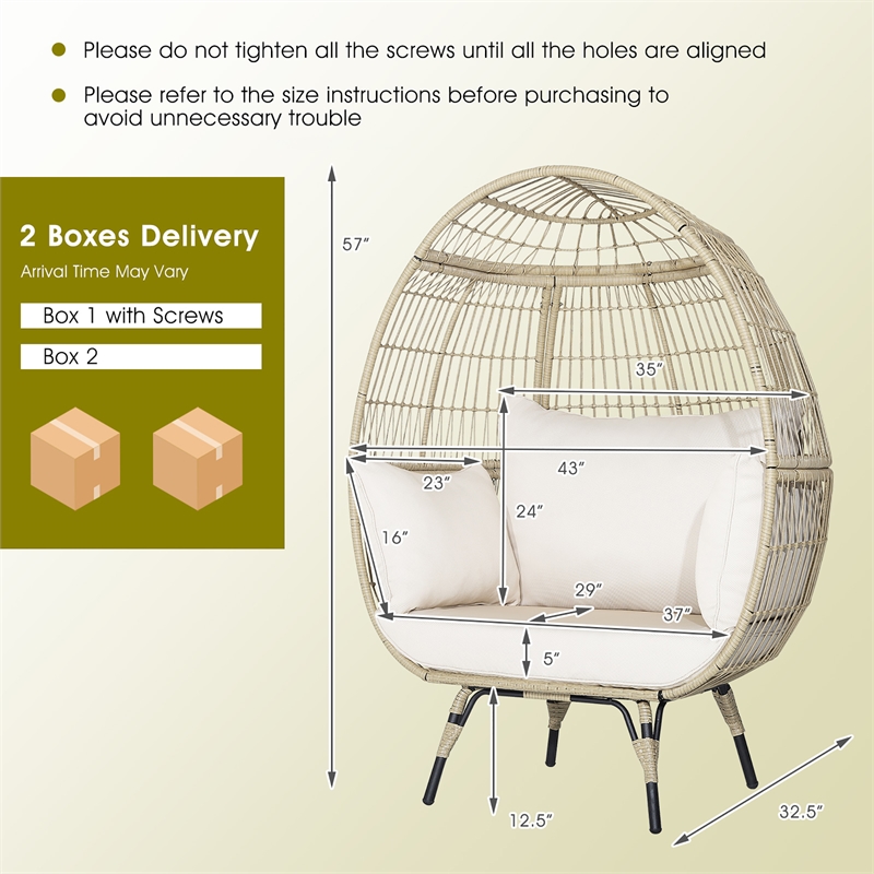 Pemberly Row Patio Oversized Rattan Egg Chair Lounge Basket for Indoor Outdoor