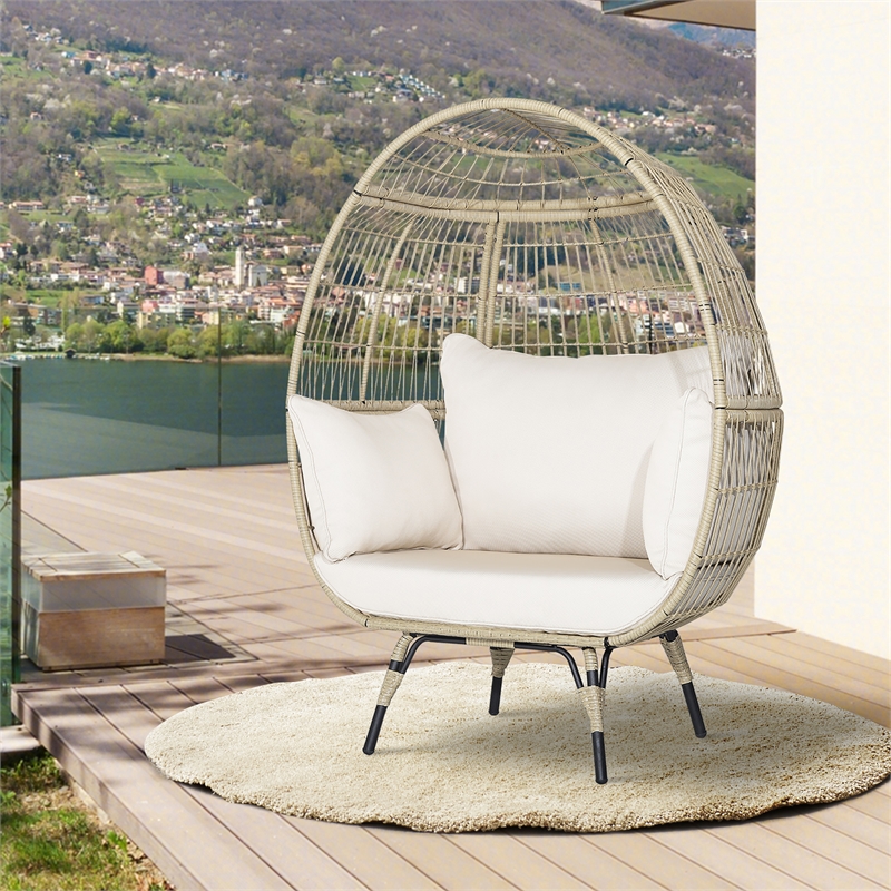 Pemberly Row Patio Oversized Rattan Egg Chair Lounge Basket for Indoor Outdoor