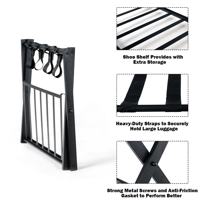 Pemberly Row Set of 2 Folding Metal Luggage Rack Suitcase Shoe Holder Black