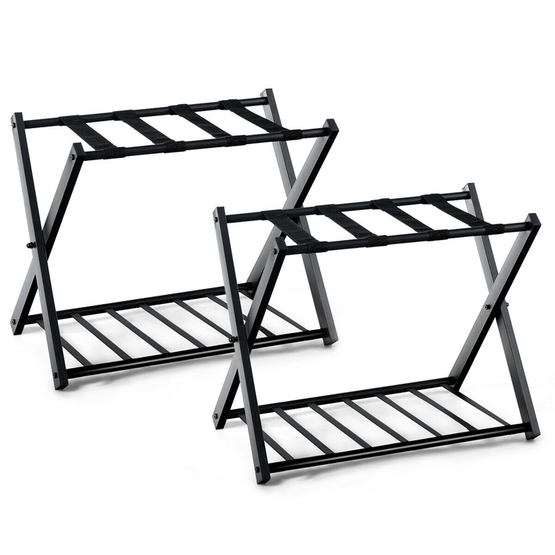Pemberly Row Set of 2 Folding Metal Luggage Rack Suitcase Shoe Holder Black