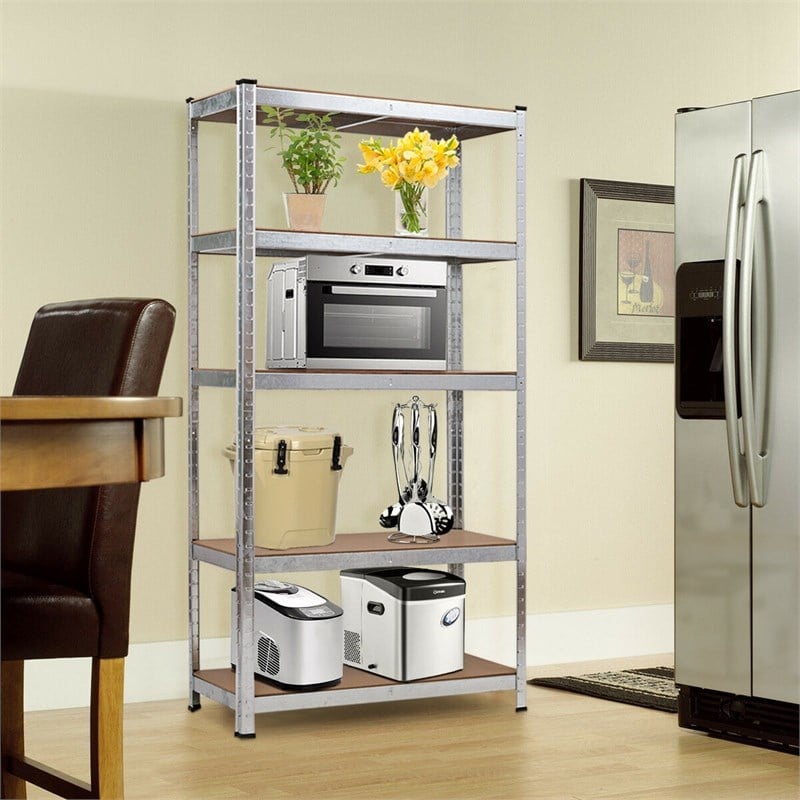 Pemberly Row Heavy Duty Storage Shelf Metal Rack 5 Level Adjustable Silver