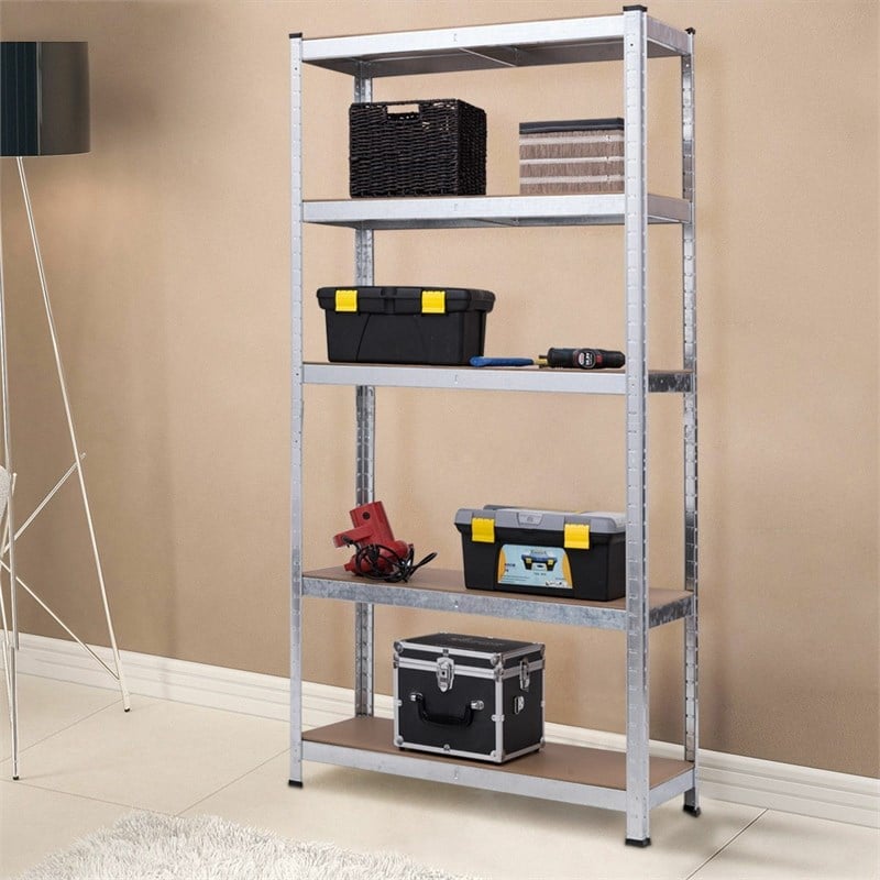Pemberly Row Heavy Duty Storage Shelf Metal Rack 5 Level Adjustable Silver