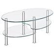 Pemberly Row Tempered Glass Oval Side Coffee Table Shelf Chrome Base Clear